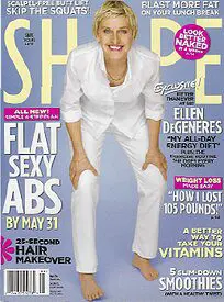 A woman in white shirt and pants on the cover of shape magazine.